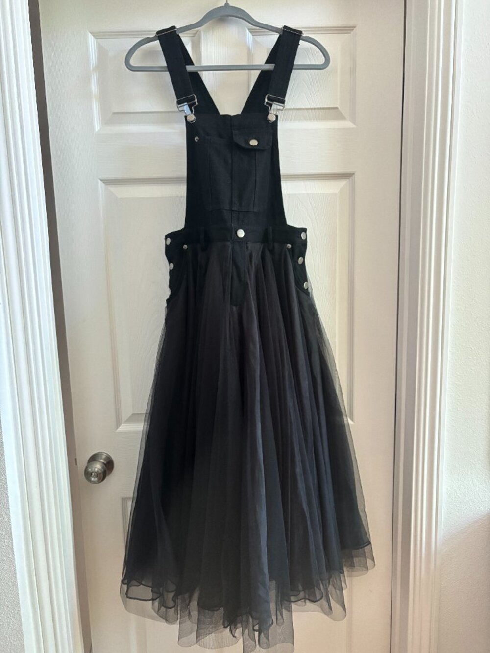 Black Denim & Tulle Suspender Midi Dress Balletcore Gothic Fairycore NWT
